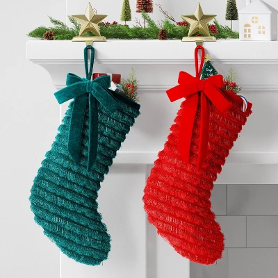 21" Christmas Fringe Fabric Stocking With Bow Green - Wondershop™ 3 21" Christmas Fringe Fabric Stocking With Bow Green - Wondershop™
