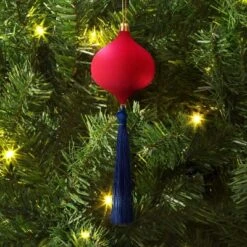 Christmas Onion Shaped Flocked Hot Pink Ornament With Tassel - Wondershop™